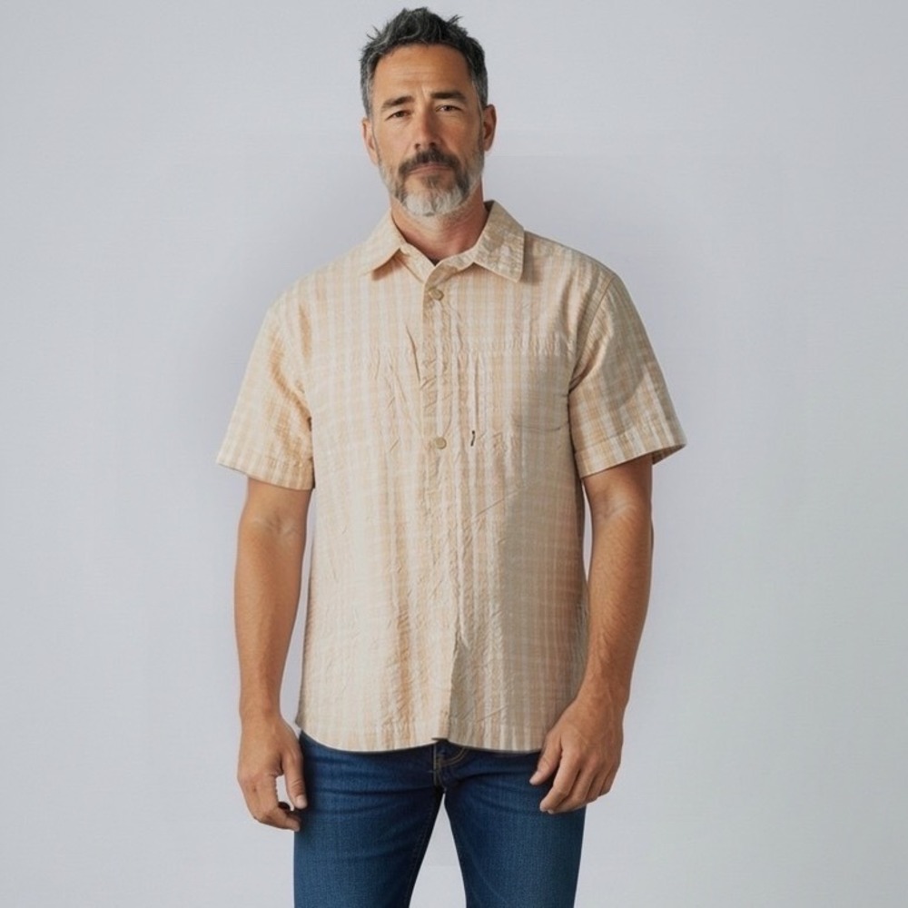 Koppen Mens Plaid Short Sleeve Button Up Shirt M Lightweight Camp Hike Outdoor